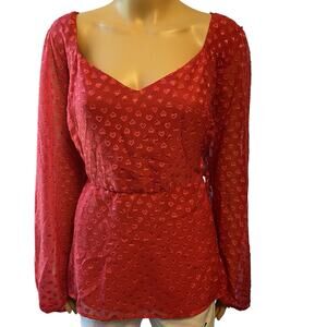 Torrid Peplum Chiffon Clip Heart Blouse Women Plus 3/3X Red Romantic Largen Love